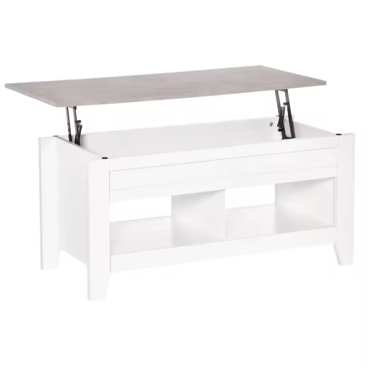 HOMCOM Mesa de Centro Elevable Mesa de Café con 2 Compartimentos Abiertos Encimera Imitación de Mármol Mesa Rectangular Moderna para Salón Comedor 105x50x49 cm Blanco - 1