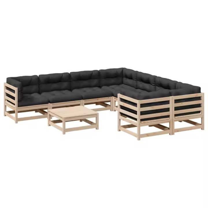 vidaXL Juego de sofás de jardín 9 pzas con cojines madera maciza pino - 1