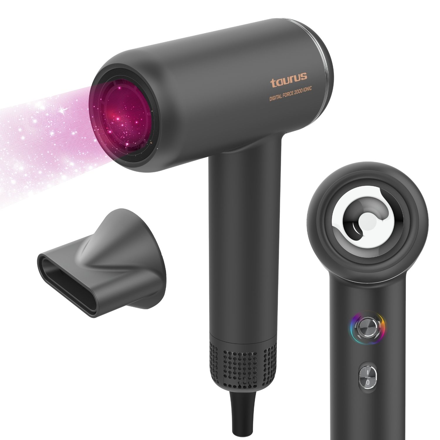 Taurus - Secador de pelo Ionic   1800w Potencia  2 velocidades  5 temperaturas  Botón golpe de aire frío para fijar el peinado  Iónico antiencrespamiento  Liviano y transportable
