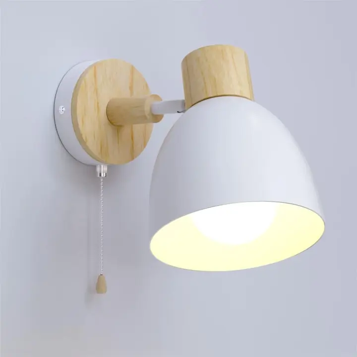 Aplique de pared interior con interruptor Aplique de pared de madera vintage E27 Apliques de pared retro industriales Iluminación de pared LED Luz nocturna para dormitorio, sala de estar, escalera, pasillo (blanco) - 1