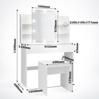 Tocador elegante blanco con iluminación led regulable, espejo, taburete y cajón, puerto usb integrado, diseño ahorra espacio, Miadomodo - details 7