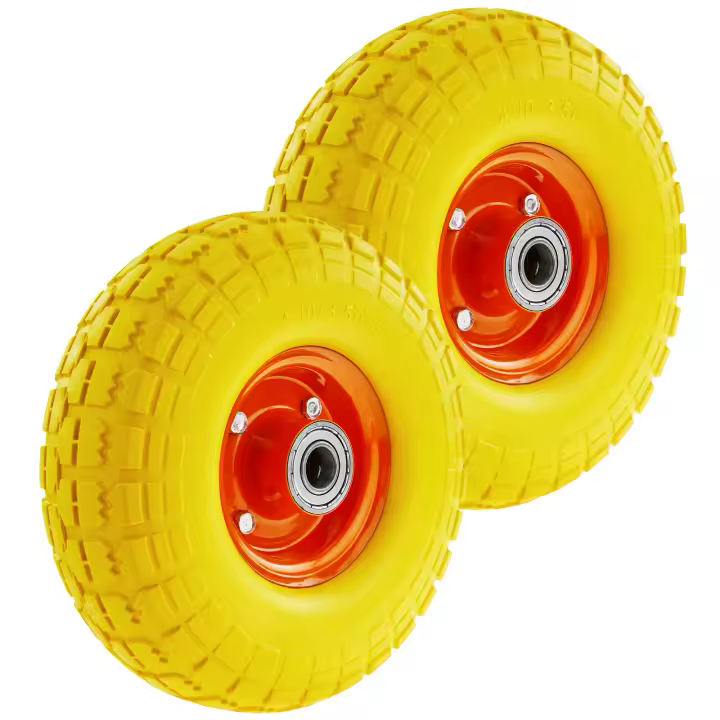 Rueda maciza de carretilla anti-pinchazos amarilla 2-pack 120 Kg 10x3.5" 254x89 mm para carros y plataformas de transporte - PrimeMatik - 1