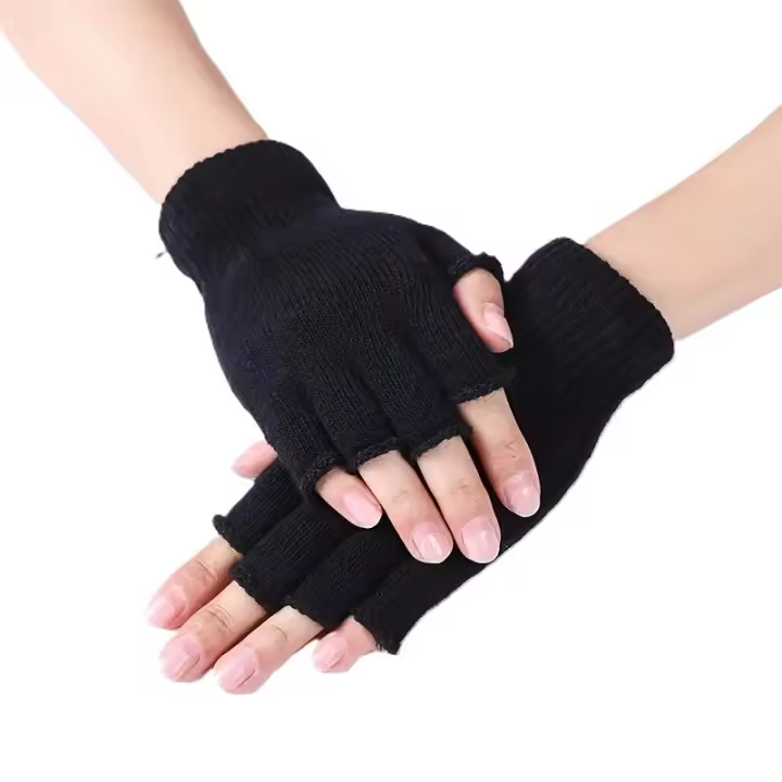 Pack de 12 pares de guantes negros sin dedos de invierno para hombre y mujer, talla única - Ideales para trabajar, ciclismo, deporte, senderismo y montaña - 1