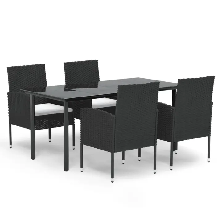 vidaXL Set de muebles jardín 5 pzas con cojines ratán sintético negro - 1