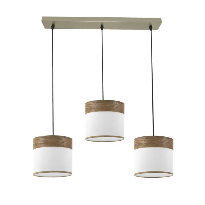 FABRILAMP - Regleta Cloe 3xe27 Cuero/blanca-madera Oscura Regx60x16 cm - 1