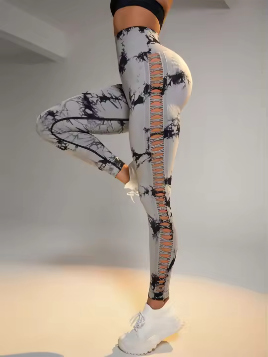 Leggings De Yoga Para Mujer Con Cintura Alta Diseño De Agujeros Lateral Talla True Fit Técnica De Tejido Elástica Lleva Butt Lifting - 1