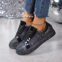 Zapato Casual Para Mujer Magnífico En Plata Con Cordones Cómodo Tallas Grandes Moda 2024 Material Superior PU Zapatos Planos - details 6