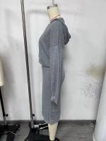 Conjunto De Vestido Y Sudadera Para Mujer 2 Piezas Color Sólido Casual Otoño Invierno Cuello En V Sin Mangas Bodycon Vestido - details 2