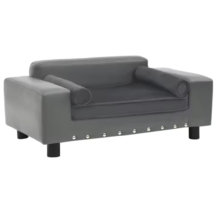 vidaXL SOFÁ PARA PERROS FELPA Y CUERO SINTÉTICO GRIS 81X43X31 CM - 1