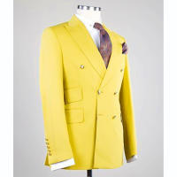 Traje De Lujo Para Hombre Amarillo Con Chaleco Y Pantalones Cuello En Pico Estilo Chic De Calle Moda Negocios Casual Terno 031 - details 2