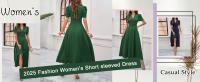 Vestido Elegante De Fiesta Para Mujer Cintura Alta A-Line De Color Sólido Con Manga Corta Estilo Francés Vestido De Cintura Cinchada Temperamento - details 48