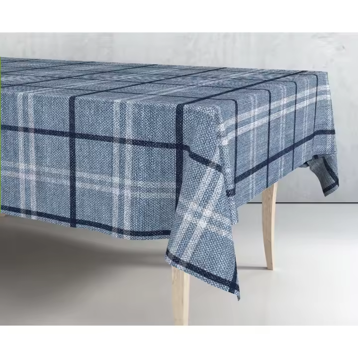 Mantel de hule estampado por metros - Cuadros grandes azul 43308-2    mantel por metros; manteles; mantel barato; mantel jardín - 1