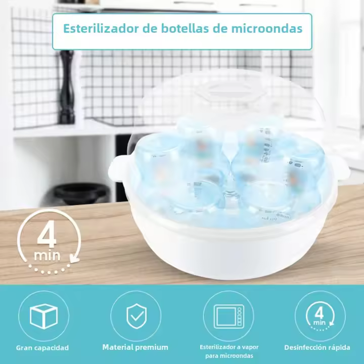 Esterilizador De Botellas De Microondas Con Vapor Ajustable Para 6 Botellas Bebidas Pacíficos Copos Desinfecta En 2-6 Minutos - 1