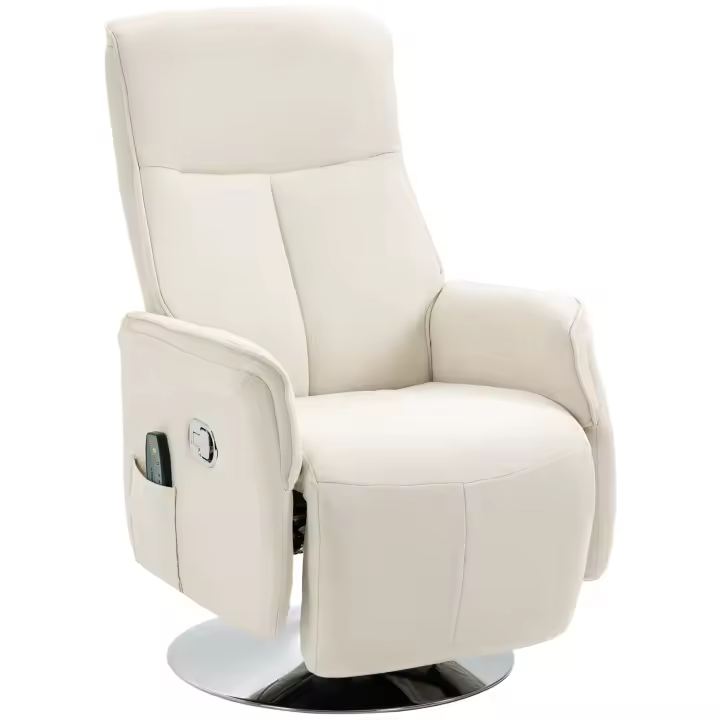 HOMCOM Sillón Relax de Masaje Eléctrico con Reposapiés Sillón Giratorio Reclinable hasta 135° con Control Remoto 10 Zonas de Masaje y Bolsillo Lateral 68,5x84x110 cm Crema - 1