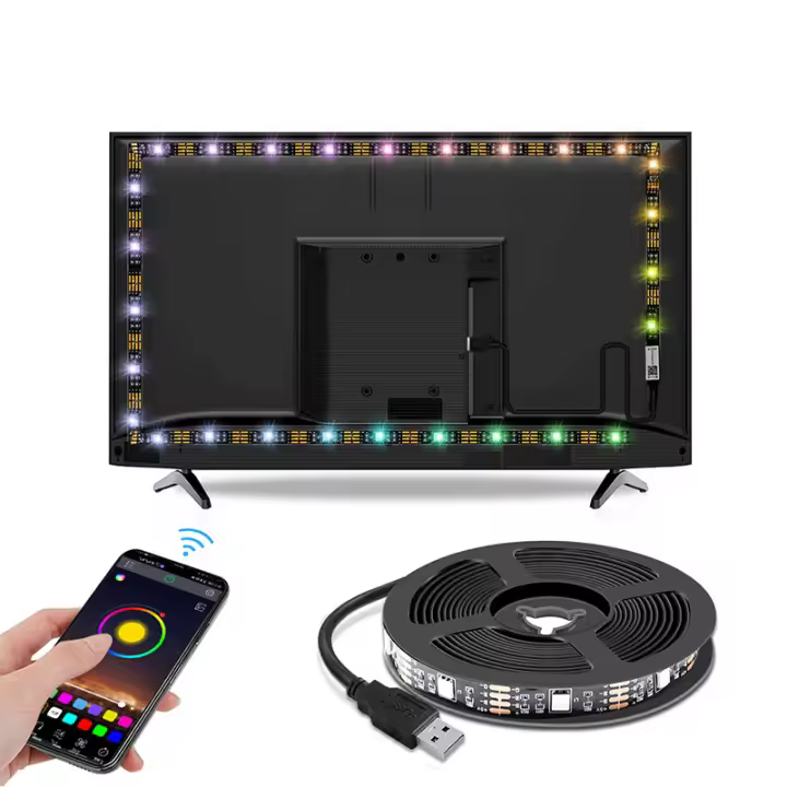 Tiras LED RGB 5050 Controlado Por APP Bluetooth Luzes LED Para TV Decoración De Habitaciones Fuente De Alimentación 5V No Impermeable - 1