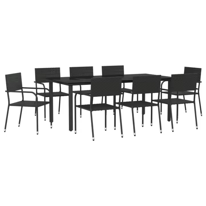 vidaXL Juego de comedor de jardín 9 pzas ratán sintético y acero negro - 1