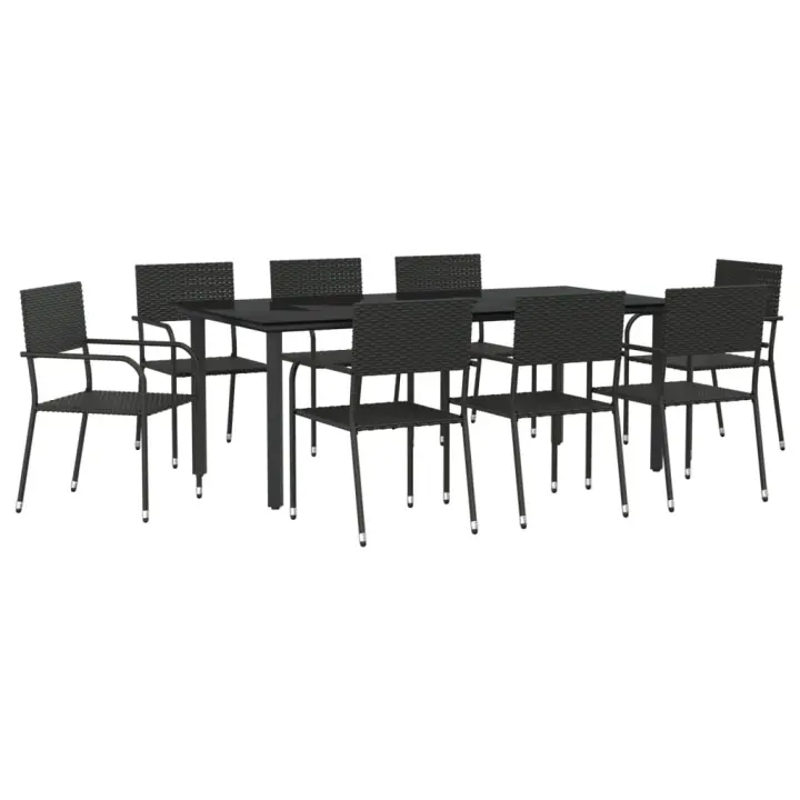 vidaXL Juego de comedor de jardín 9 pzas ratán sintético y acero negro - 1
