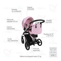 Carrito Torres Rosa 2 piezas de AdaBaby, Bolso, cobertura de lluvia, mosquitera, botellero y cubrepiés incluidos en el precio, Tejidos de ecopiel - details 2