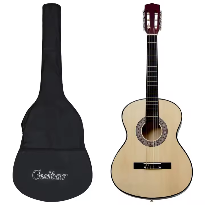 vidaXL Guitarra clásica para principiantes con funda 4/4 39" en color Marrón claro/Azul/Negro - 1