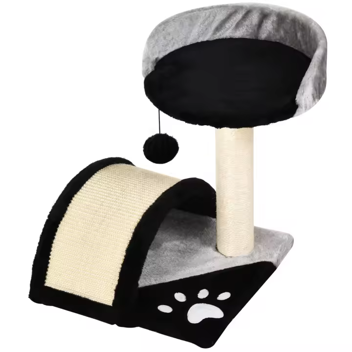 PawHut Rascador para gatos con pelotas de juego, rascador para gatos, cuerda de sisal, varillas rascadoras, color negro, 35,5 x 37 x 46 cm - 1