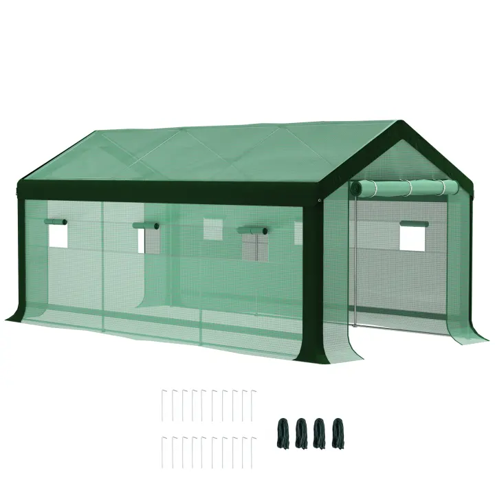 Outsunny Invernadero de Exterior 6x3x2,8 m Invernadero de Túnel con 6 Ventanas Cubierta de PE Anti-UV y 2 Puertas Enrollables con Cremallera Invernadero para Jardín Patio Verde - 1