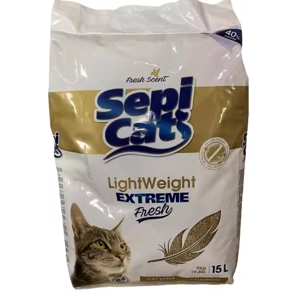 Sepicat light weight extrem fresh, Arena aglomerante para gatos superabsorbente 100% natural 15L - 1