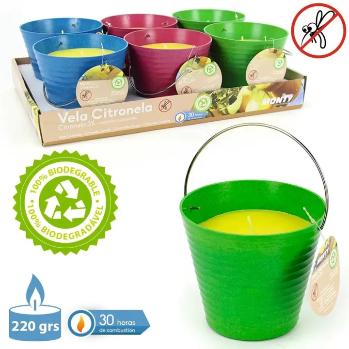 V3C CuboBambú-R 12x11cm – PANDAHOME Vela de Citronela – Protección Natural contra Mosquitos, Diseño Decorativo en Terracota/Bambú/Cristal, Ideal para Interior y Exterior - 1