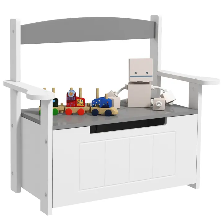 AIYAPLAY Baúl de juguetes para niños 2 en 1, banco, mueble de almacenamiento y asiento con respaldo y apoyabrazos, elevación neumática, 68,5 L x 34 W x 58 H cm, color gris - 1