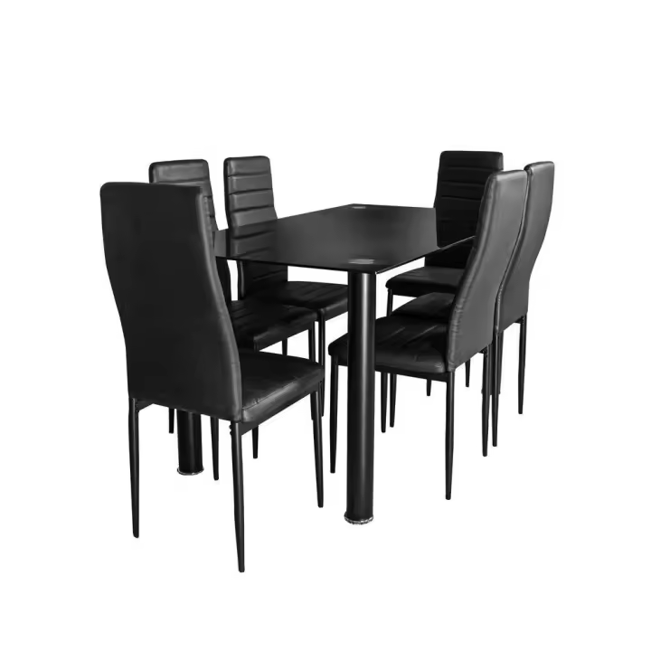 Mesa de Cristal Templado + 6 Sillas Polipiel. Comedor o Cocina     Saldos y Stocks - 1