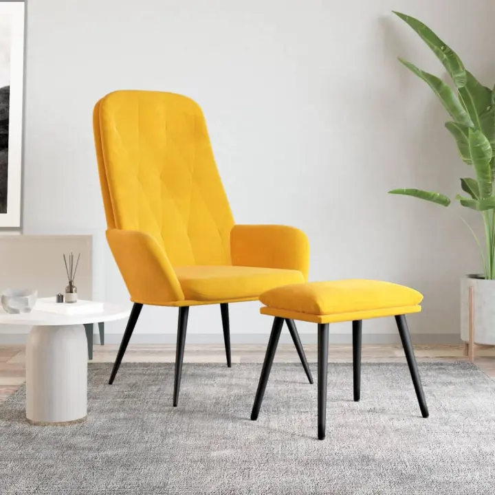 vidaXL Sillón de relax con taburete terciopelo amarillo mostaza - 1