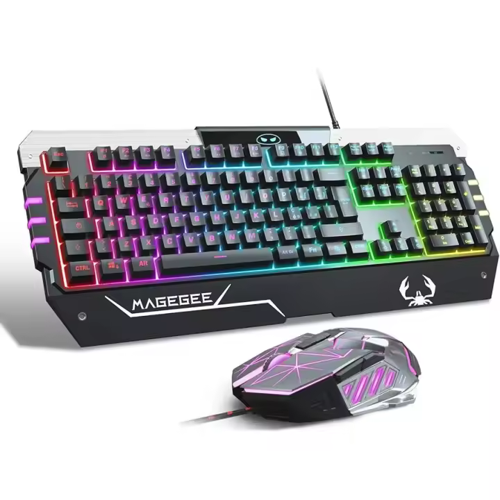 Magegee Juego de teclado y ratón para juegos USB RGB, GT817 104 Juego de teclas y ratón retroiluminados Arcobaleno llave teclado del ordenador ratón con cable USB para jugadores PC Windows, portátiles. - 1