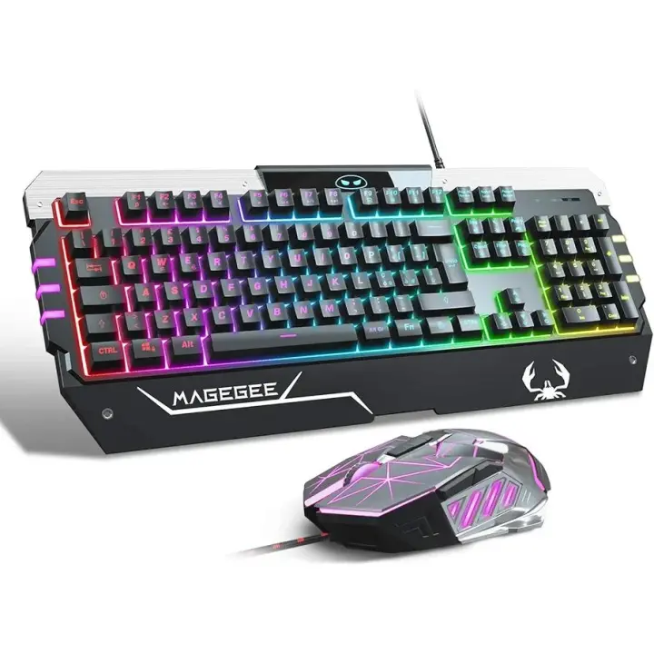 Magegee Juego de teclado y ratón para juegos USB RGB, GT817 104 Juego de teclas y ratón retroiluminados Arcobaleno llave teclado del ordenador ratón con cable USB para jugadores PC Windows, portátiles. - 1