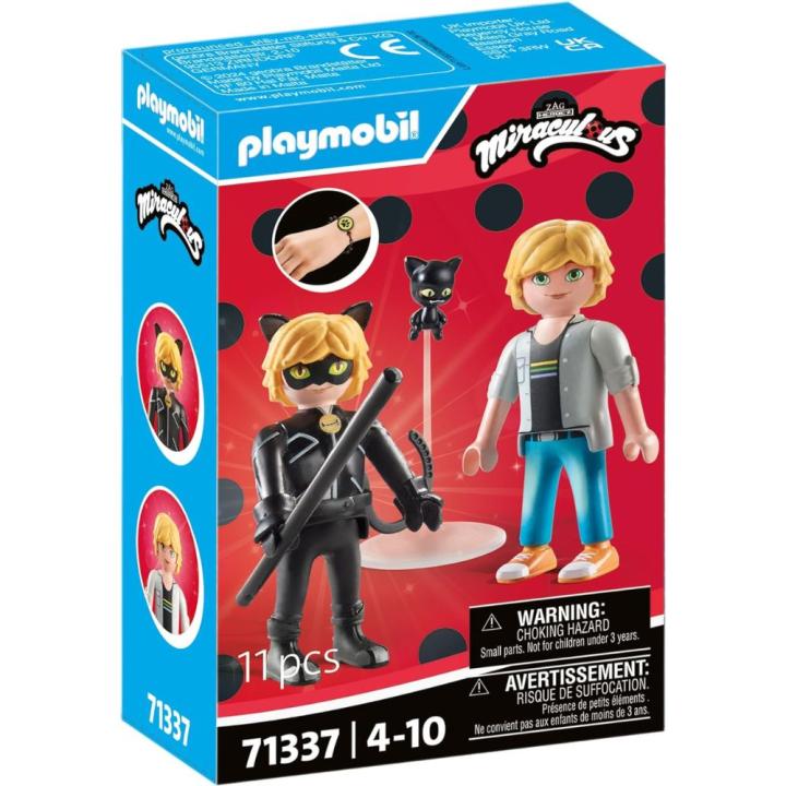 PLAYMOBIL Miraculous figuras de Adrien Cat Noir y Kwami Plagg , aventura heroica  serie Ladybug (71337)
