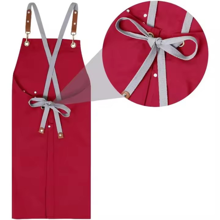 Delantal de chef, delantal cruzado en la espalda para hombres y mujeres con correas ajustables y bolsillos grandes, lona (rojo) - 1