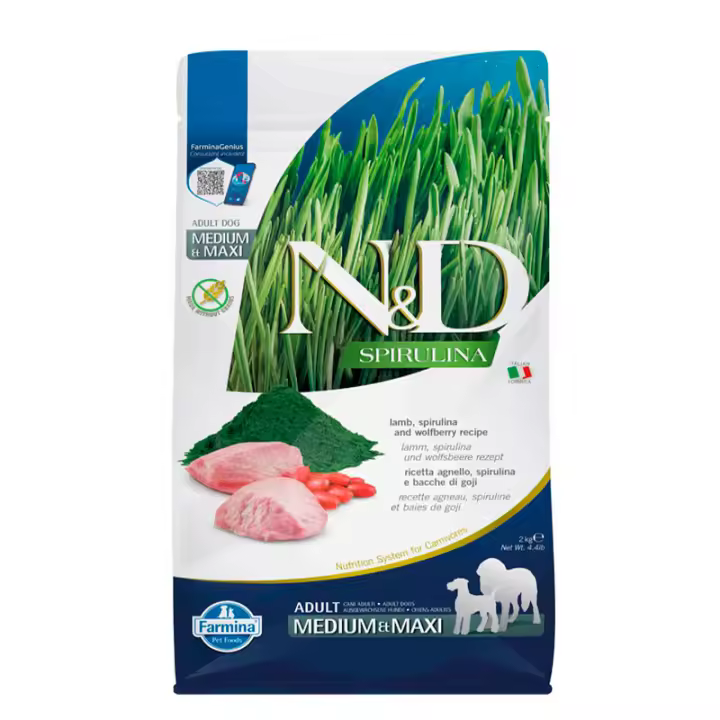 Farmina ND Adult Dog Spirulina para Perros Medium / Maxi sabor Cordero - Pienso para Perros Adultos de Razas Medianas o Grandes - 1