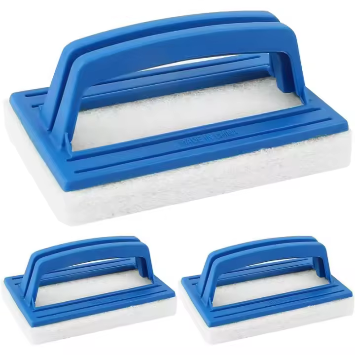 Cepillo de esponja para línea de agua, cepillo de plástico para piscina de 3 piezas con asas, cepillo de pared para suelo de piscina, herramienta de limpieza para limpiar piscinas, spa, bañeras, paredes, azul - 1
