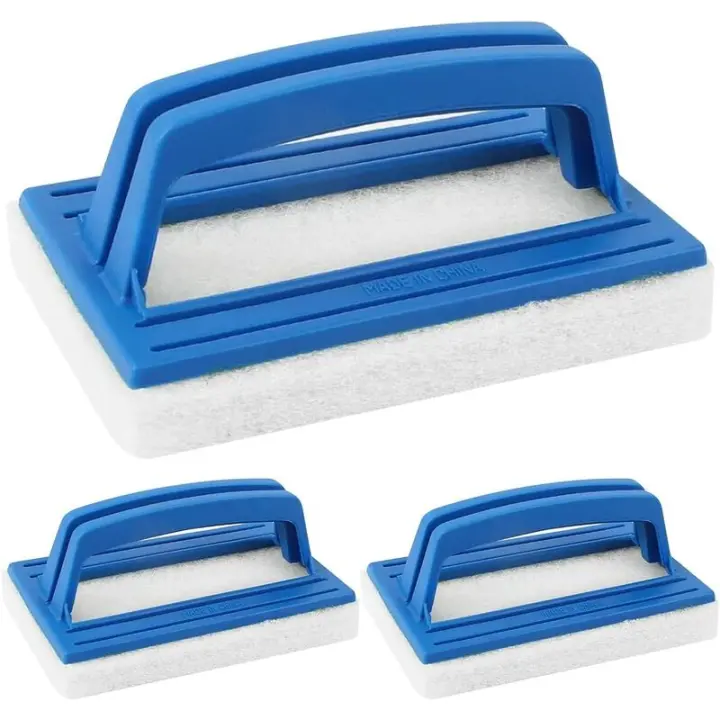 Cepillo de esponja para línea de agua, cepillo de plástico para piscina de 3 piezas con asas, cepillo de pared para suelo de piscina, herramienta de limpieza para limpiar piscinas, spa, bañeras, paredes, azul - 1