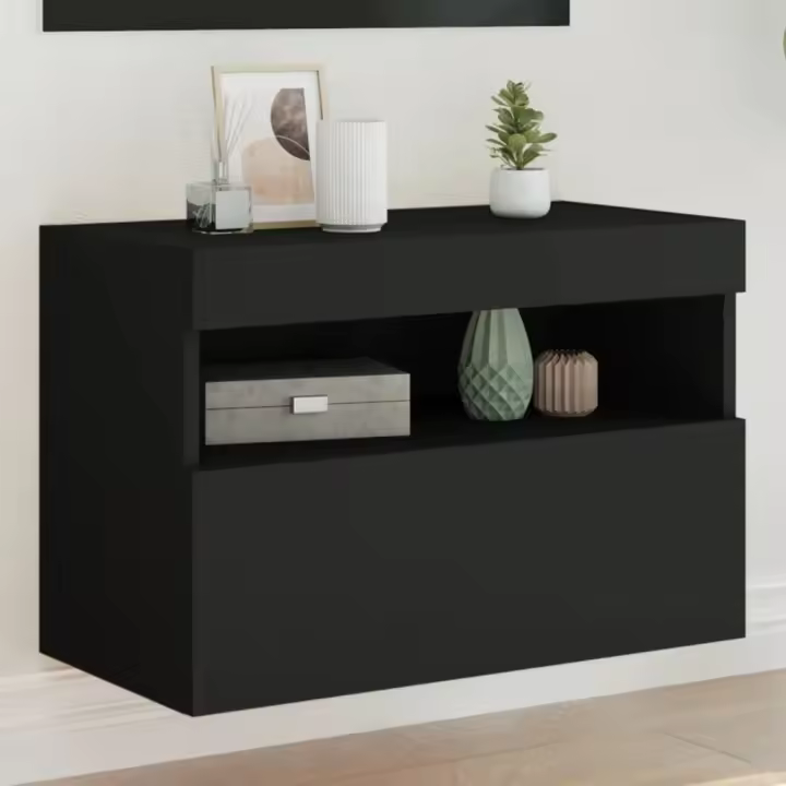 Mueble de TV de pared con luces LED negro 60x30x40 cm - 1