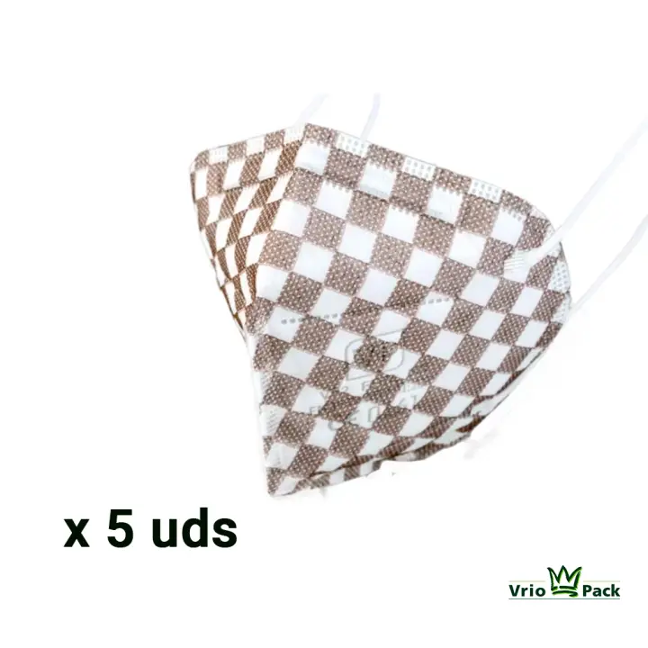 VP D1 Mascarilla FFP2 con diseño de cuadros para adulto. Fabricada en España. Paquete 5 uds - 1