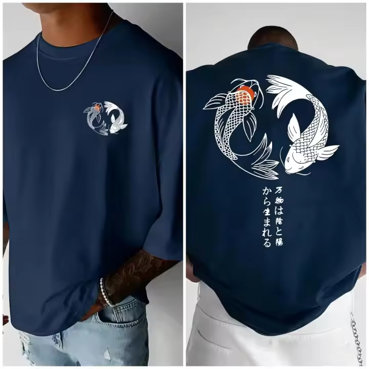 Camiseta De Verano Para Hombre Con Patrón De Ilustración Koi Japonés Harajuku Suave Y Ligera Camiseta Casual De Manga Corta Deportiva Transpirable Y Con Protección Solar - 1