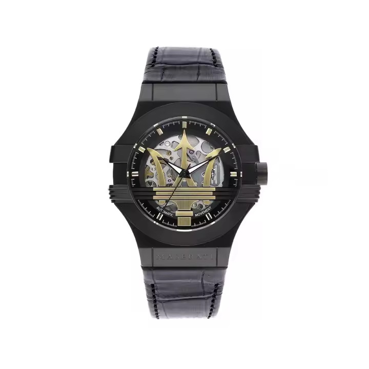 Maserati Reloj Hombre Potenza Auto 42mm Blk Dial Blk St Yg Pvd Acero 10 Atm - 1