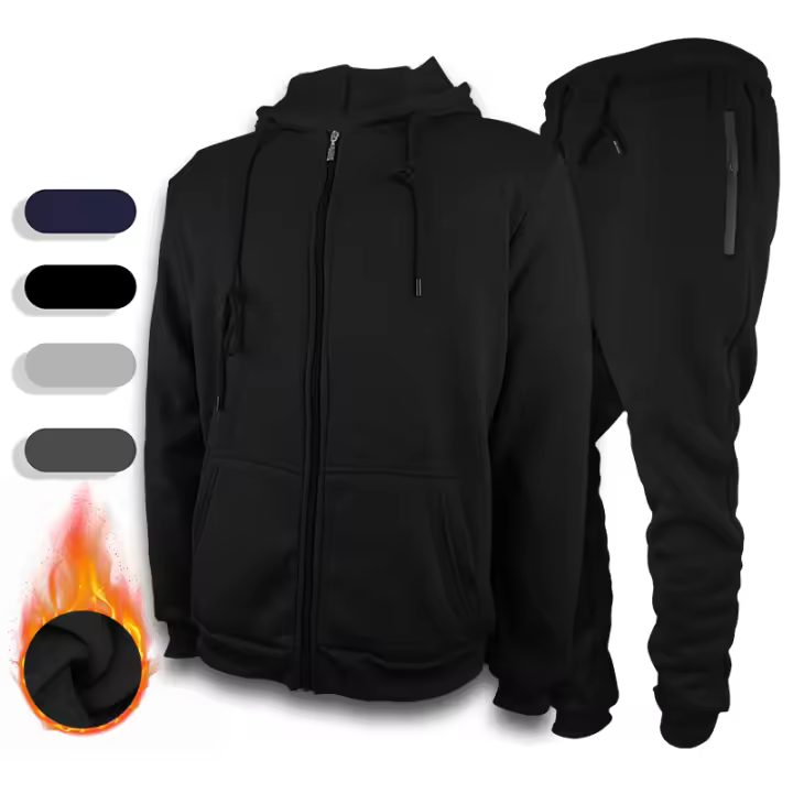 Conjunto Deportivo De 2 Piezas Para Hombre Con Capucha Estilo Casual Traje De Correr Con Bolsillos Cremallera Material De Poliéster Grueso - 1