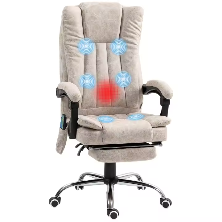 Vinsetto Silla de Masaje con 6 Puntos de Masaje Silla de Oficina Giratoria Silla de Escritorio Reclinable con Altura Ajustable Función de Calefacción Reposapiés Retráctil y Control Remoto - 1