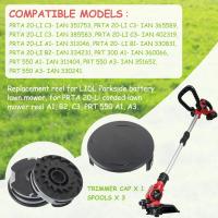 Bobinas de Hilo de Repuesto Desbrozadora, para recortadora LIDL Parkside, compatible con PRT 550 A1, A3; PRTA 20-Li A1, B2, c3 coil de repuesto(3 Bobinas de Repuesto + 1 Tapas de Bobina) - details 1