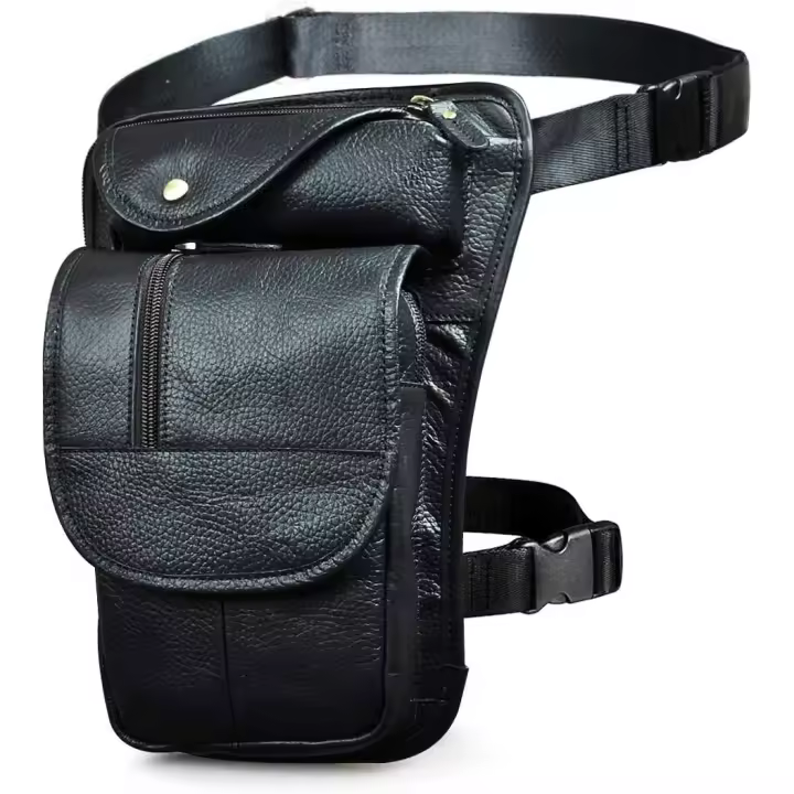Bolsa de pierna de la motocicleta Bolso de cintura de cuero genuino Bag3112 (3112 Negro) - 1