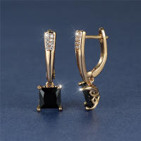 Pendientes De Anillo Geométricos Para Mujer Con Piedras De Zircón Negro Y Color Champán Dorado Joyería De Boda Moda - details 3