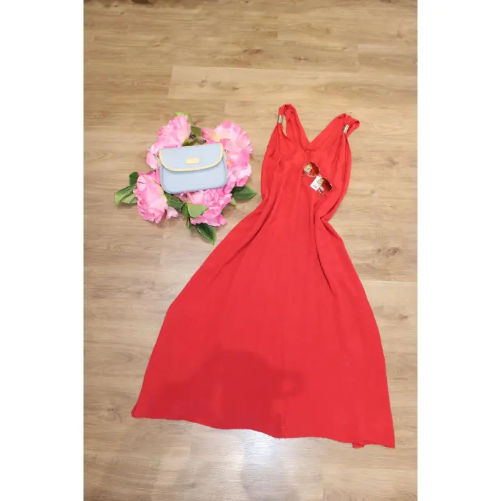 Vestido largo rojo para mujer con tirantes y escote en V, estilo francés, ideal para verano, vacaciones, citas, uso diario, tejido ligero y cómodo, diseño elegante y favorecedor - 1