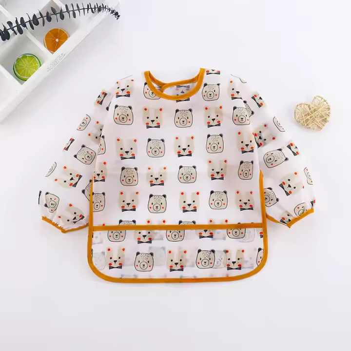 Bata De Comer De Silicona Para Bebés Cartoon Impermeable Y Libre De BPA Con Manga Larga Bib Suave Para Niños Y Niñas De 0 a 6 Años - 1