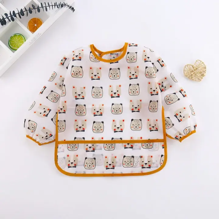 Bata De Comer De Silicona Para Bebés Cartoon Impermeable Y Libre De BPA Con Manga Larga Bib Suave Para Niños Y Niñas De 0 a 6 Años - 1