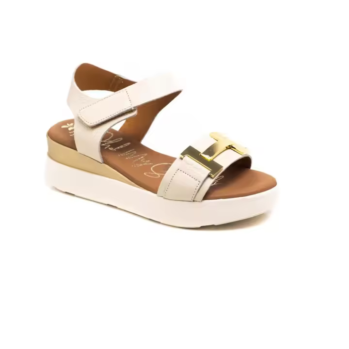 5672 OH MY SANDALS Sandalia mujer de la marca Oh My Sandals fabricada en piel color hielo. Tira ancha con adorno de hebilla y cierre mediante pulsera al tobillo. Planta de piel acolchada y suela con plataforma. - 1
